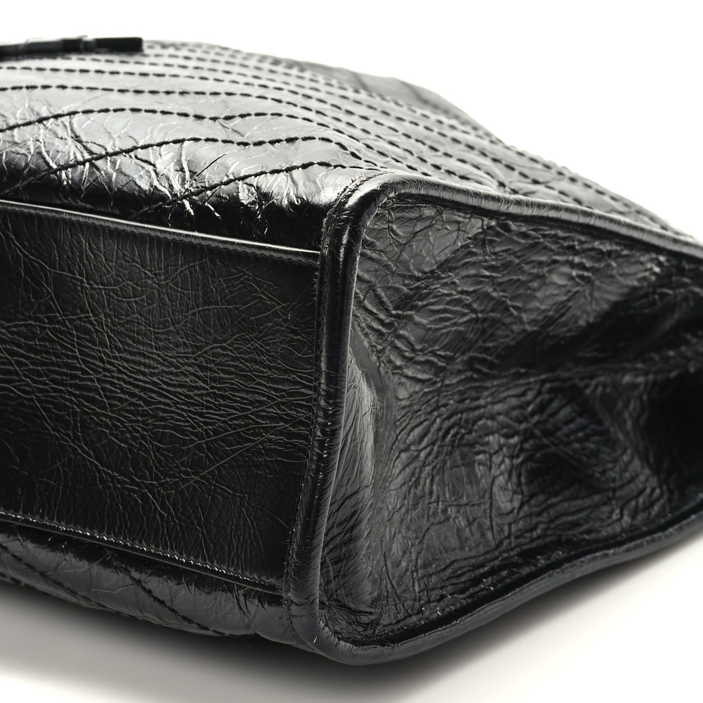 Crinkled Calfskin Matelasse Monogram Large Niki Shopper Tote Black