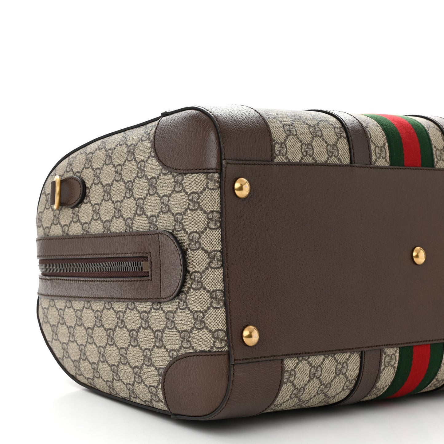 GG Supreme Monogram Textured Dollar Calfskin Web Medium Savoy Duffle Bag Beige Ebony New Acero