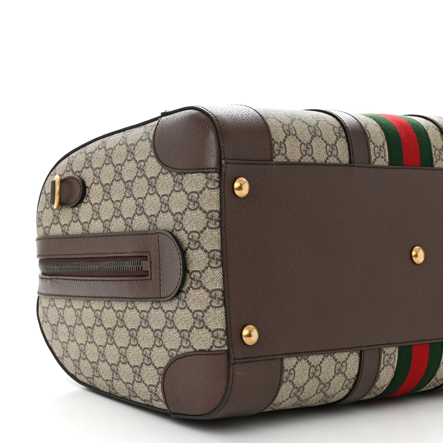 Gucci GG Supreme Monogram Textured Dollar Calfskin Web Medium Savoy Duffle Bag Beige Ebony New Acero 8 of 9
