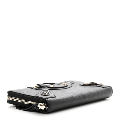 Balenciaga Agneau Classic Silver Hardware Continental Zip Around Wallet Black 4 of 8