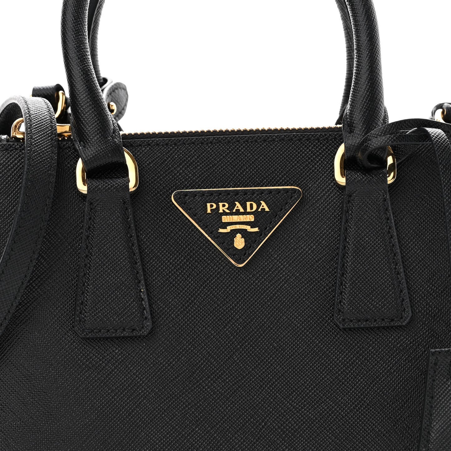 Saffiano Lux Mini Galleria Double Zip Tote Black