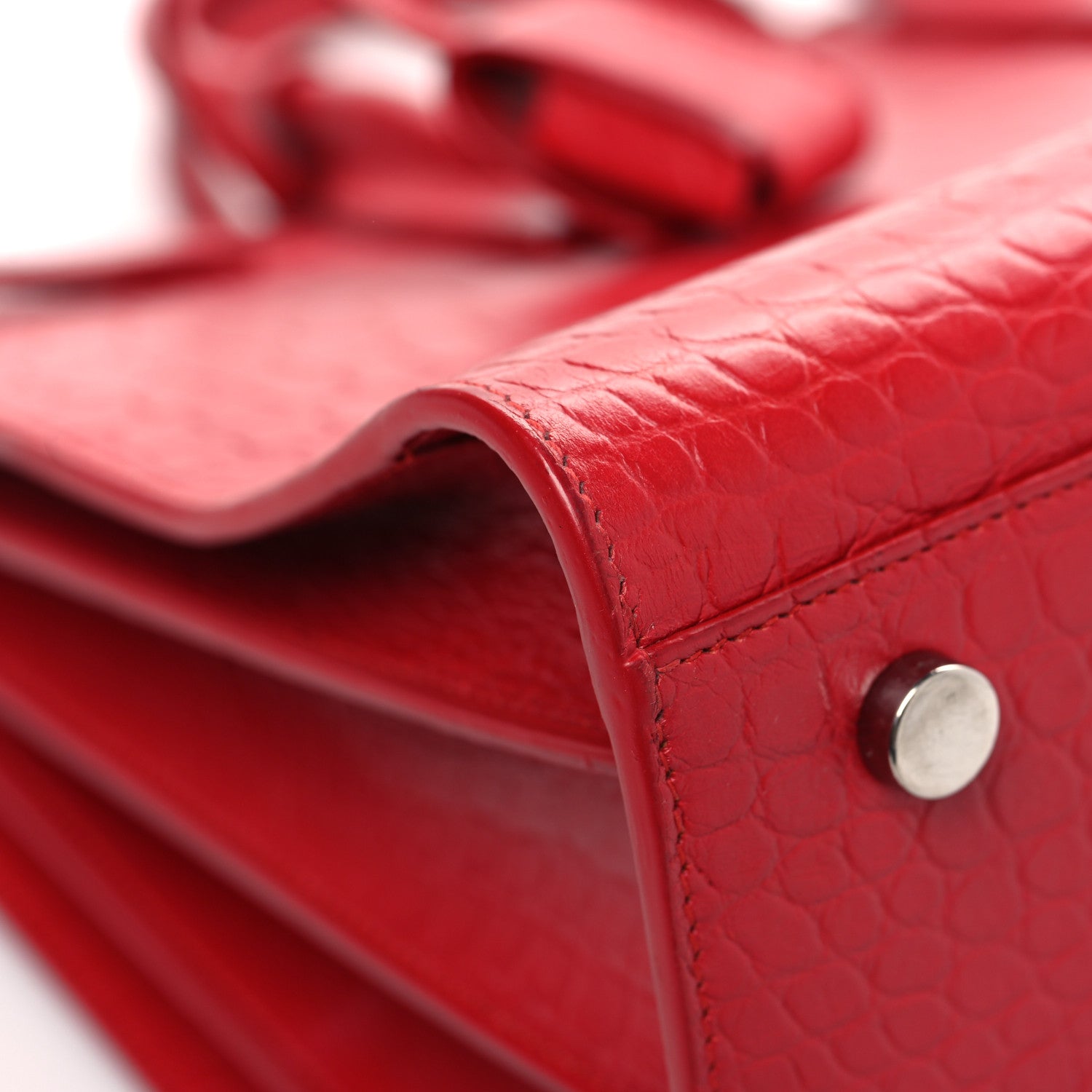 Saint Laurent Calfskin Crocodile Embossed Small Sac De Jour Eros Red 8 of 15