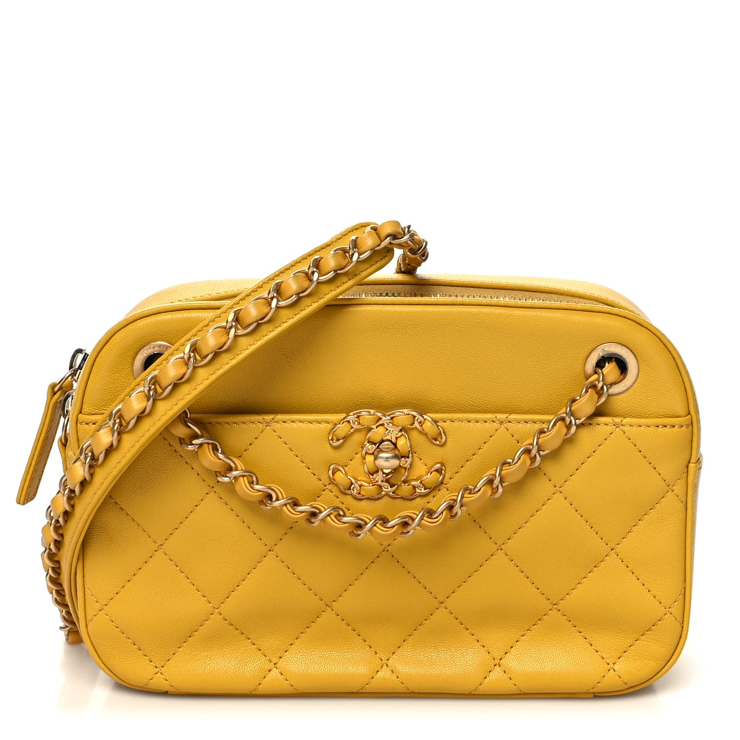 Goatskin Quilted Chain Infinity Camera Case Yellow