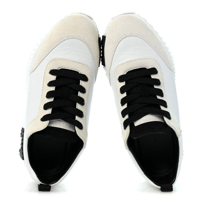 Hermes Calfskin Suede Goatskin Bouncing Sneakers 36.5 White Black 2 of 11