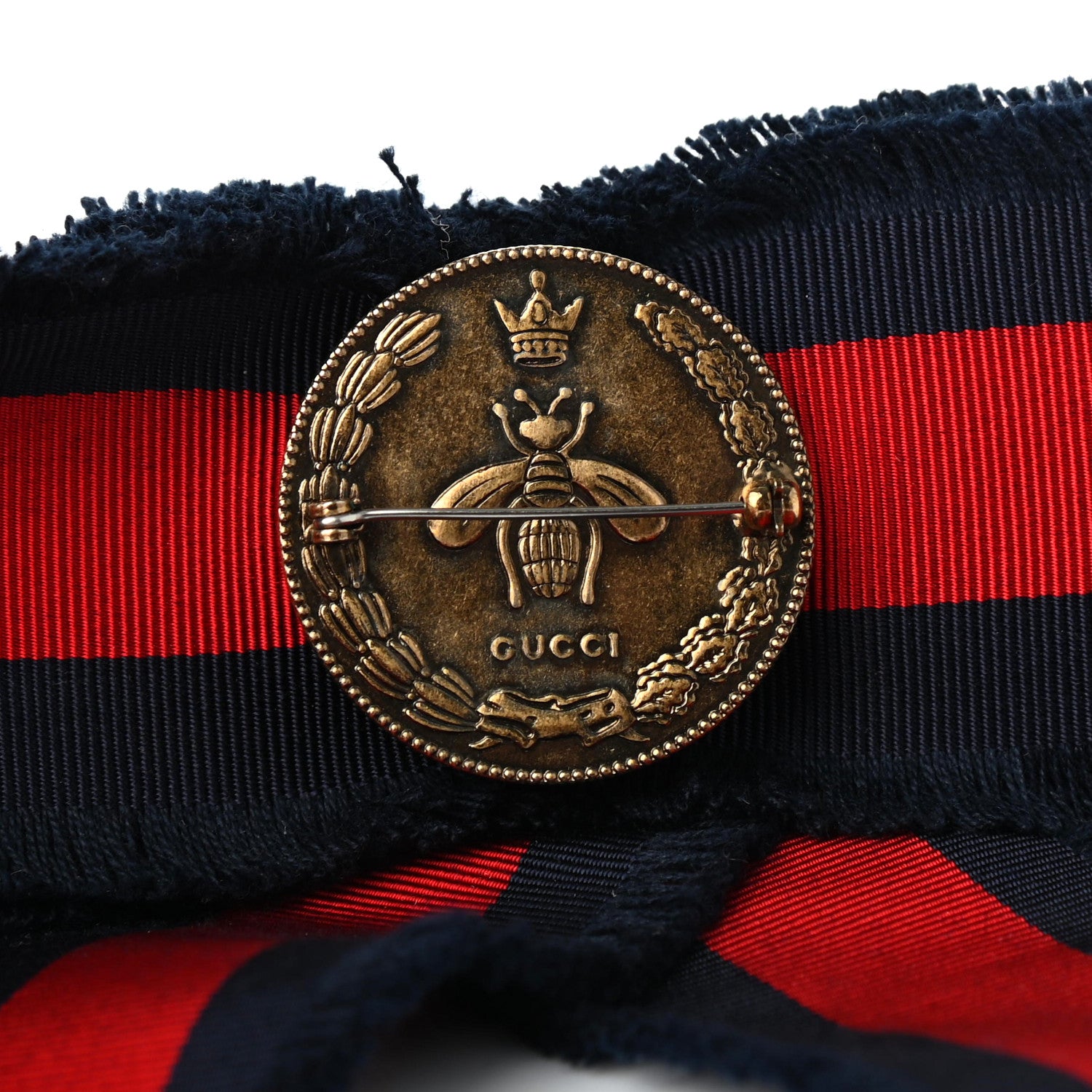 Gucci Grosgrain Web Crystal Bow Brooch Blue Red 3 of 4