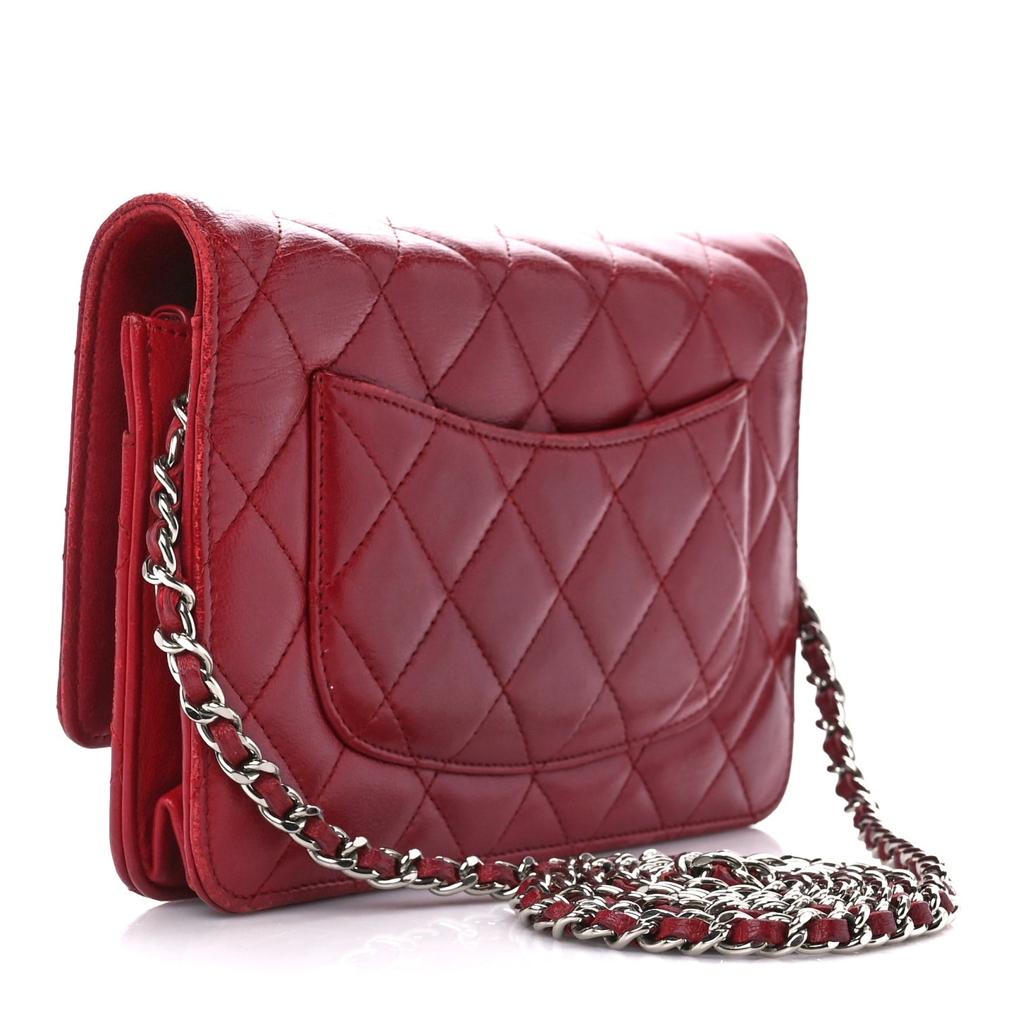 Lambskin Quilted Wallet On Chain WOC Red