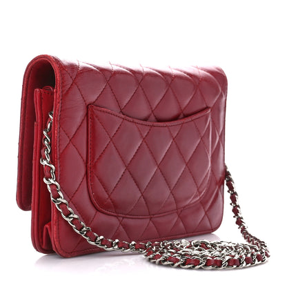 Chanel Lambskin Quilted Wallet On Chain WOC Red 3 of 11
