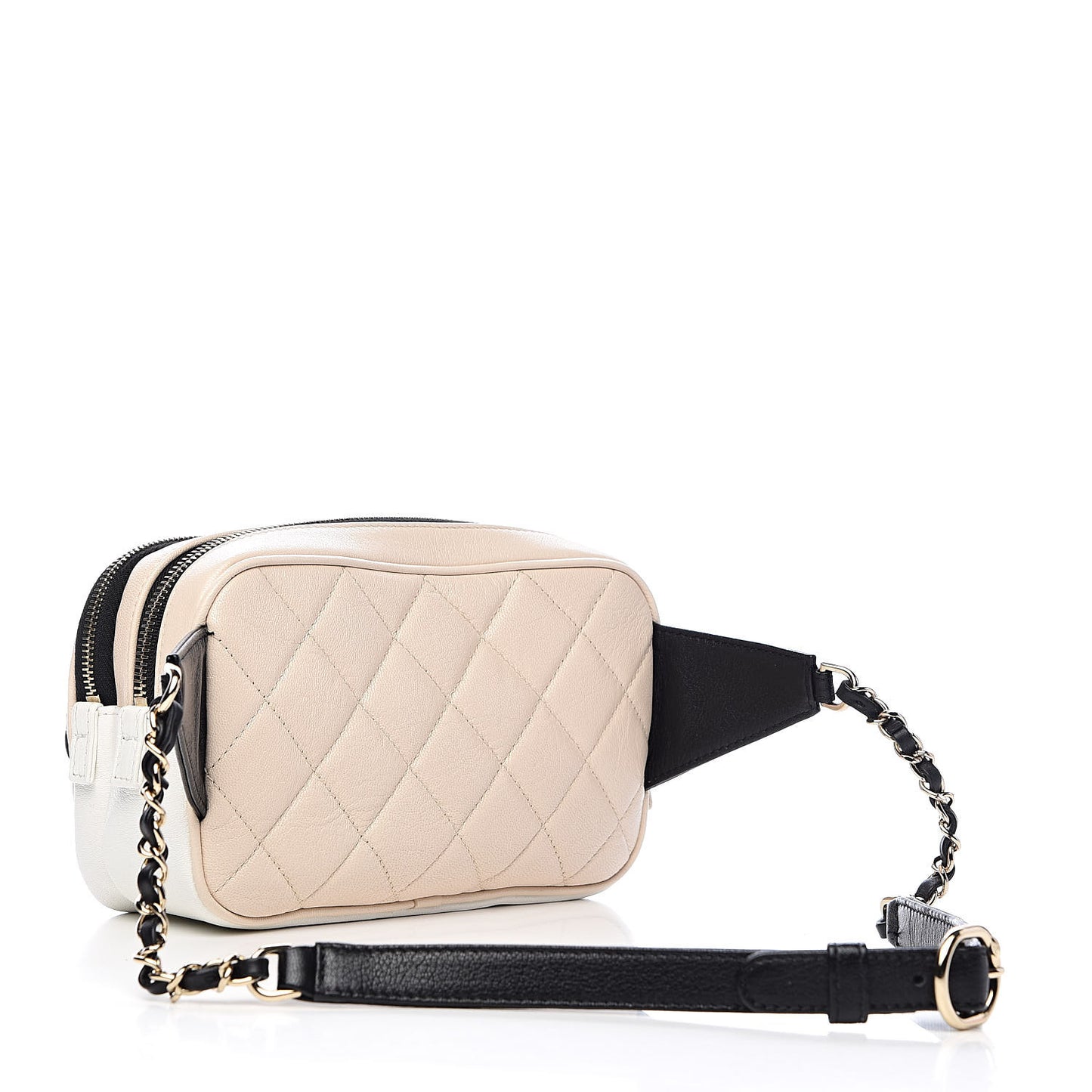 Goatskin Quilted Waist Bag Beige White Black