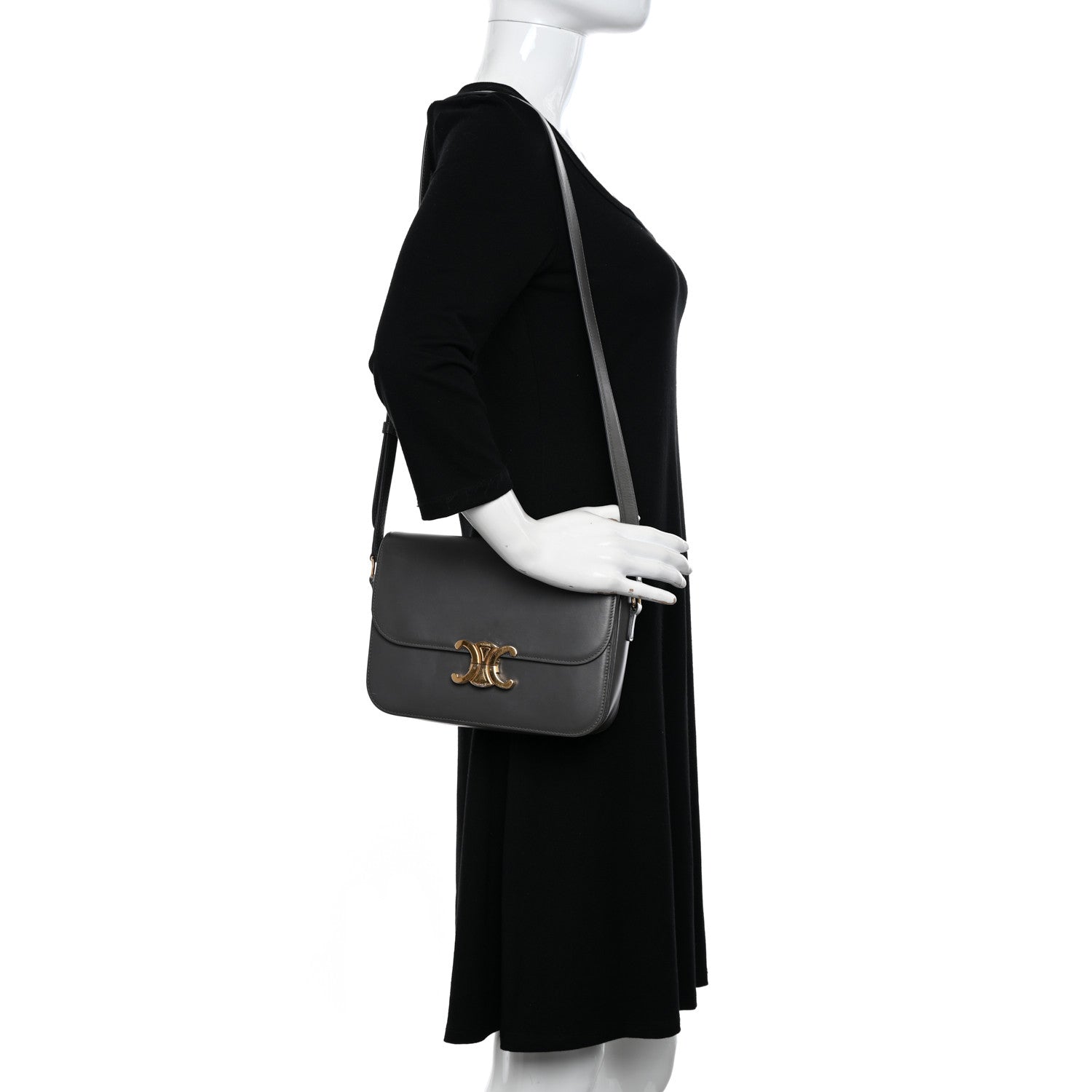 Celine Shiny Calfskin Medium Triomphe Grey 2 of 16