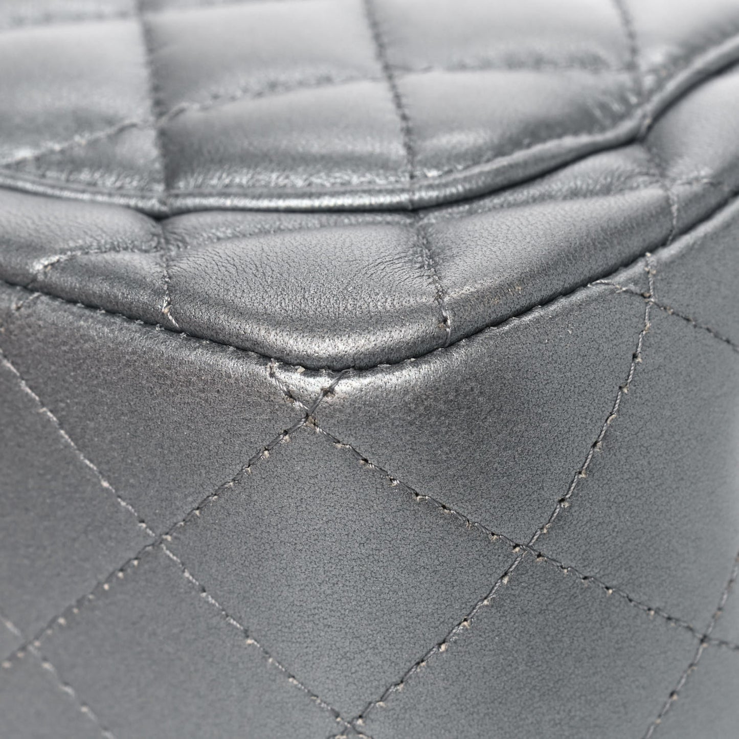 Metallic Lambskin Quilted Mini Square Flap Dark Silver