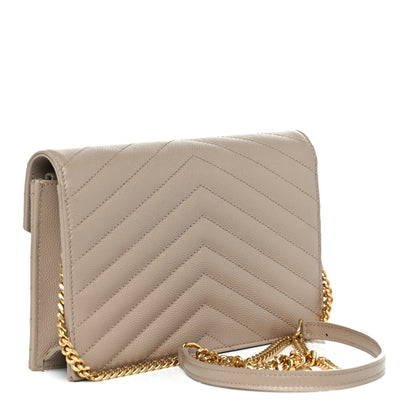 Saint Laurent Grain De Poudre Matelasse Chevron Monogram Envelope Chain Wallet Taupe 3 of 10