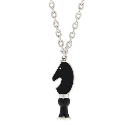 Hermes Lacquered Palladium Cavalier Necklace Black 4 of 6