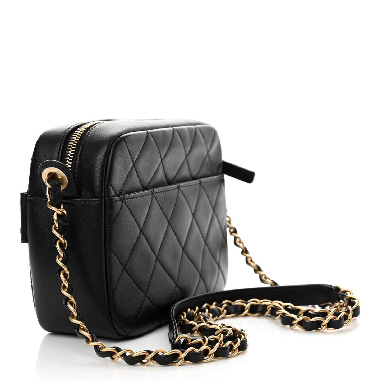 Calfskin Quilted Enchained Camera Case Bag Black