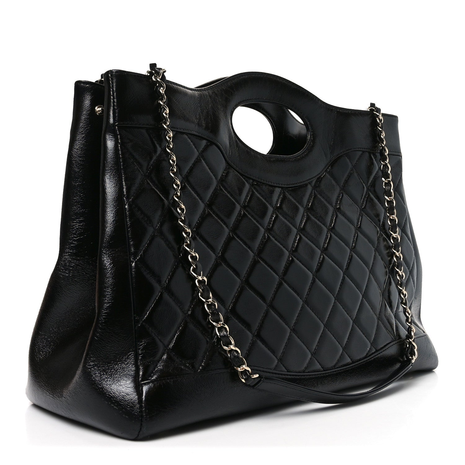 Chanel Shiny Crumpled Calfskin Quilted Large 31 Shopping Bag Black 3 of 10