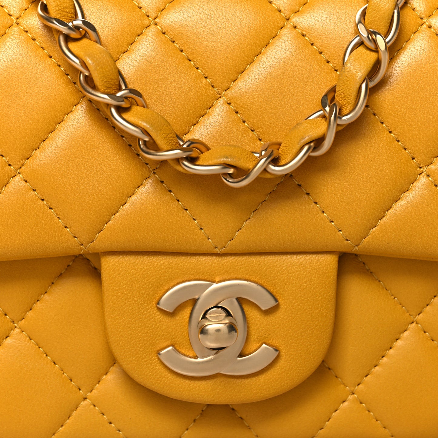 Lambskin Quilted Mini Rectangular Flap Yellow