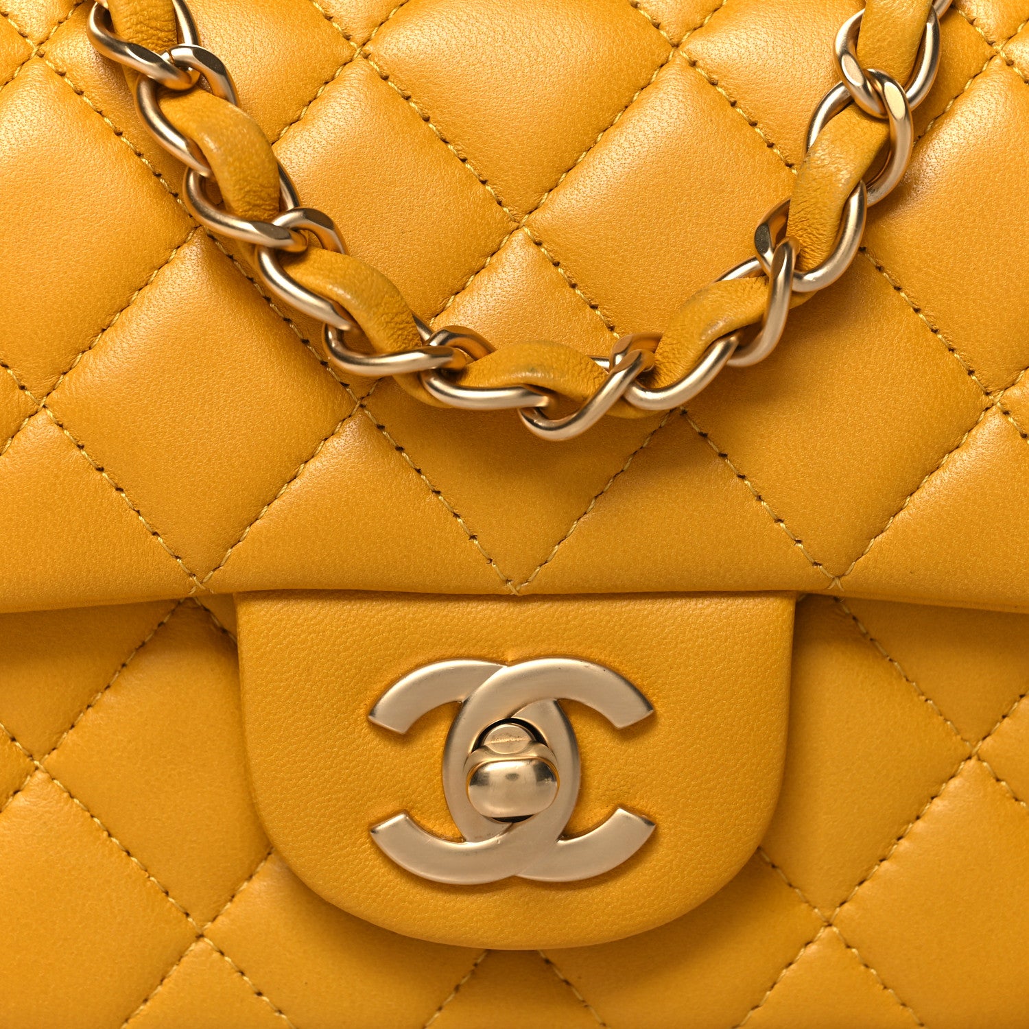 Chanel Lambskin Quilted Mini Rectangular Flap Yellow 8 of 10