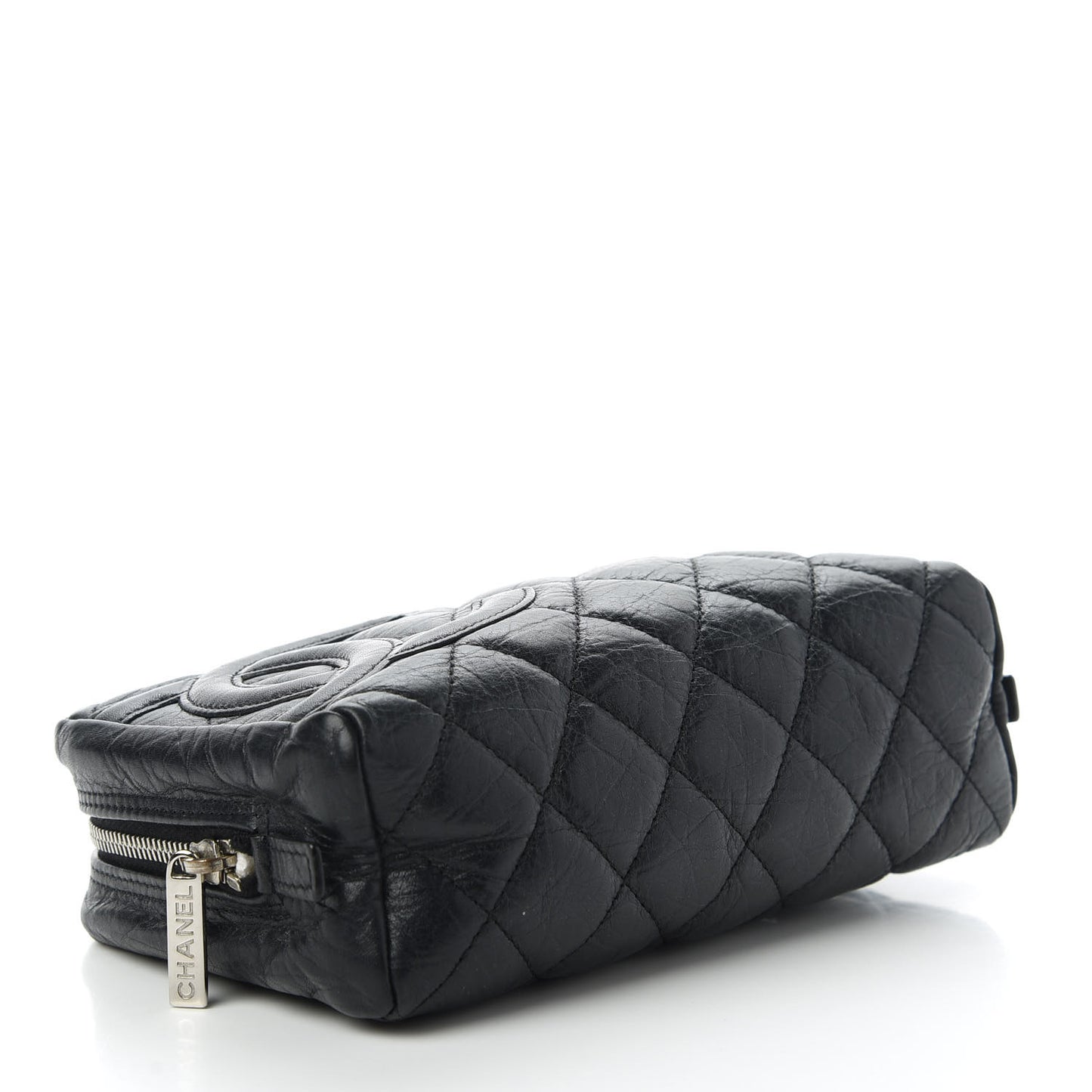 Aged Calfskin Quilted Cambon Cosmetic Case Black