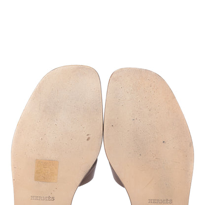 Hermes Box Calfskin Oran Sandals 39.5 Gold 10 of 13