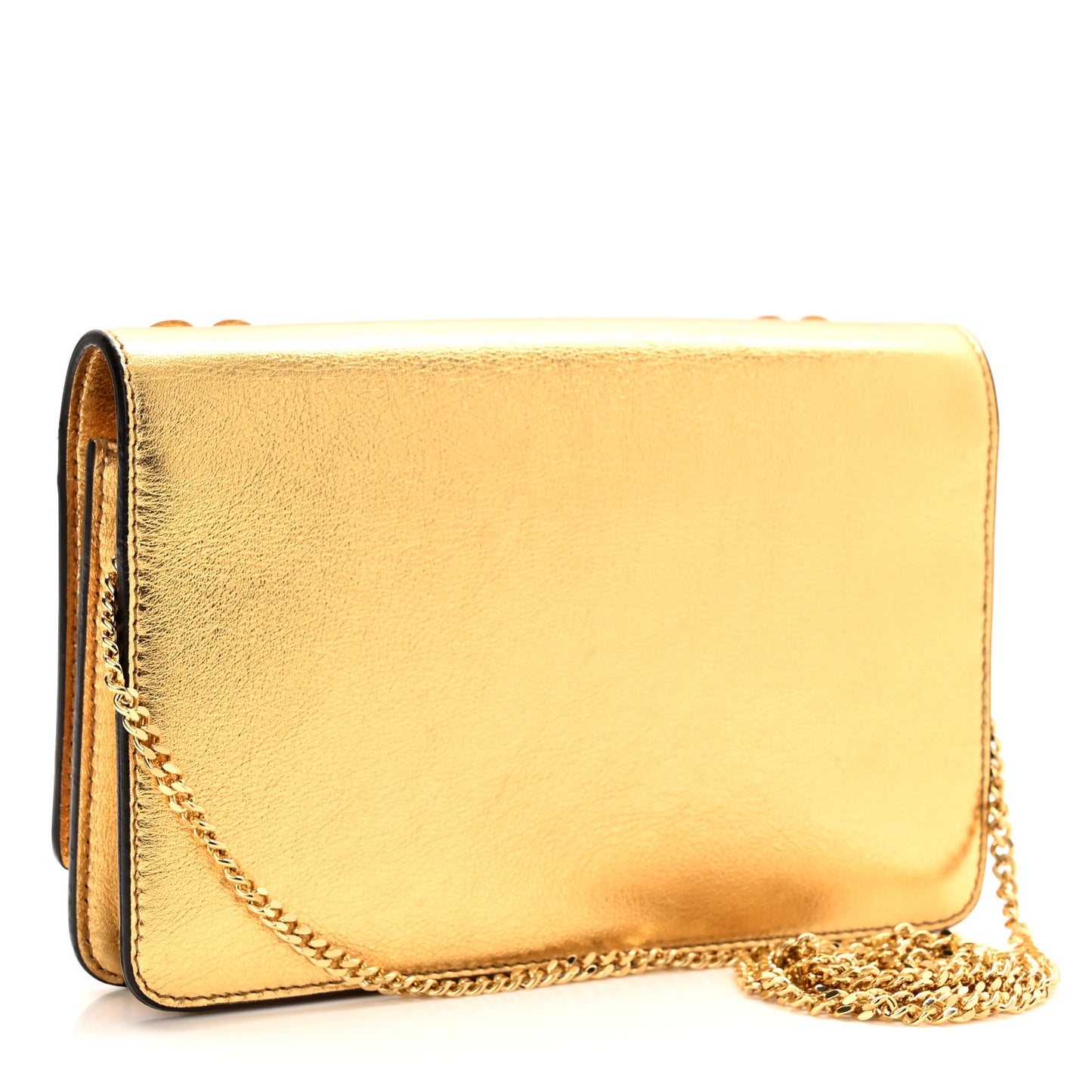 Vitello Catalan Mirror Flowerland Tube Wallet On Chain Gold