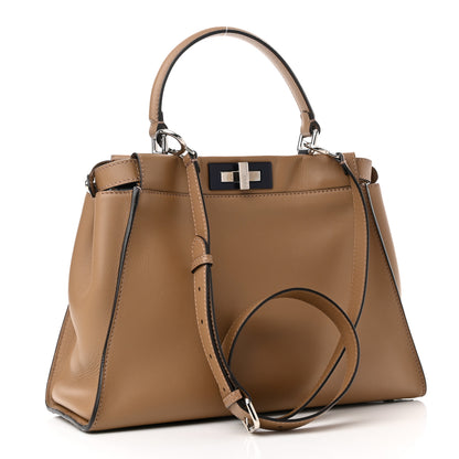 Fendi Vitello Seta Shiny Nappa Medium Peekaboo Iconic Satchel Cuoio Ardesia 3 of 10