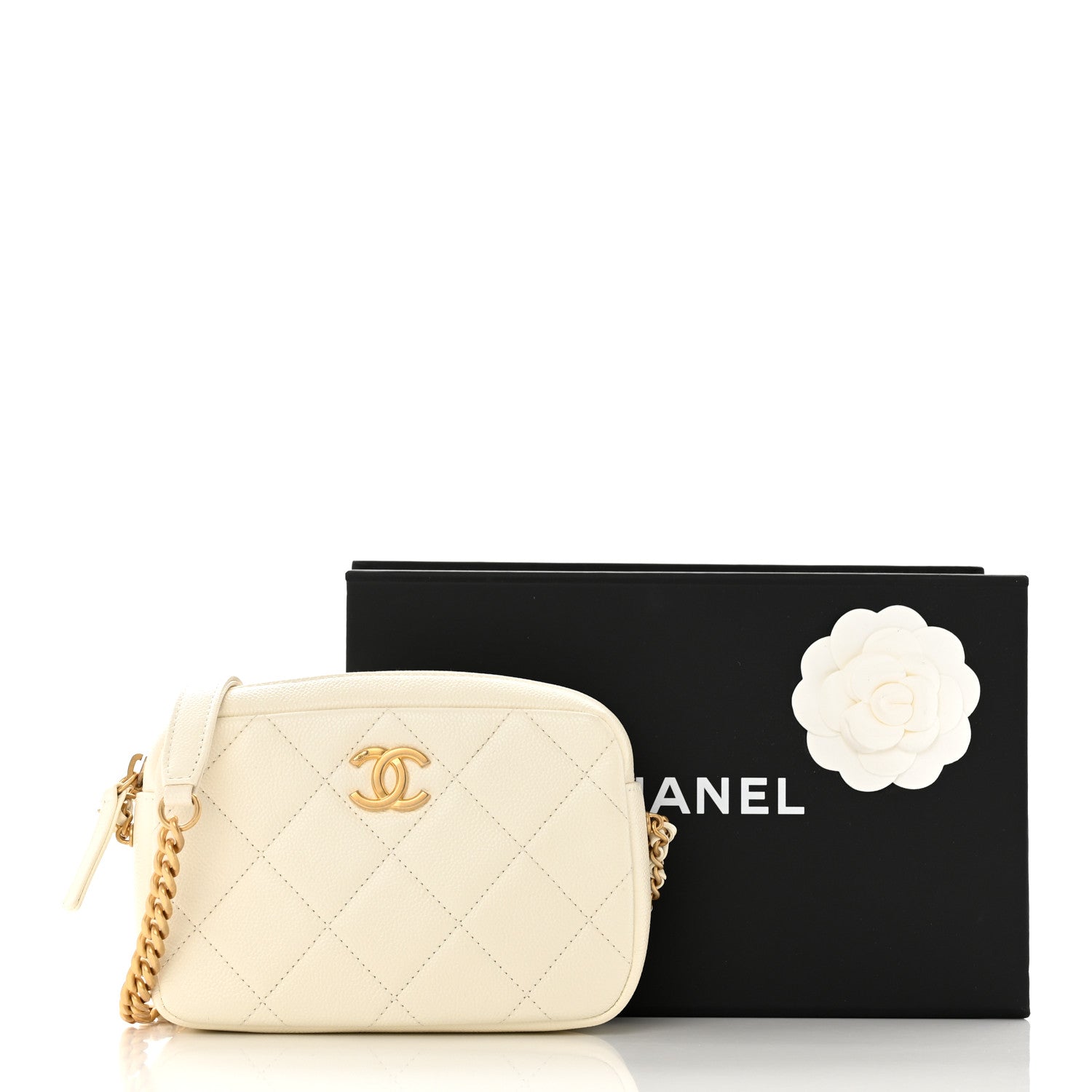 Chanel Shiny Caviar Quilted Chain Melody Camera Bag White 11 of 11