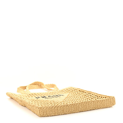 Prada Yarn Raffia Effect Crochet Logo Embroidered Tote Bag Naturale 4 of 9
