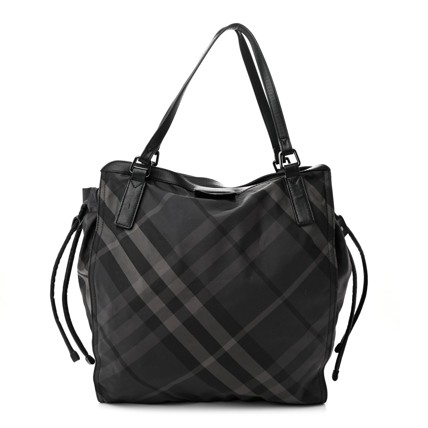 Nylon Check Small Buckleigh Packable Tote Charcoal