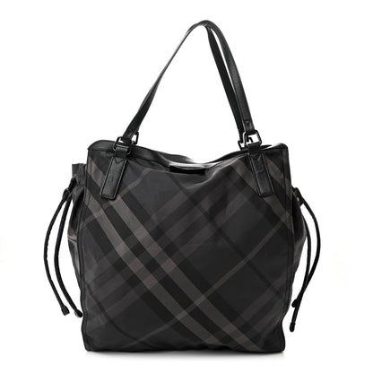 Burberry Nylon Check Small Buckleigh Packable Tote Charcoal 1 of 17