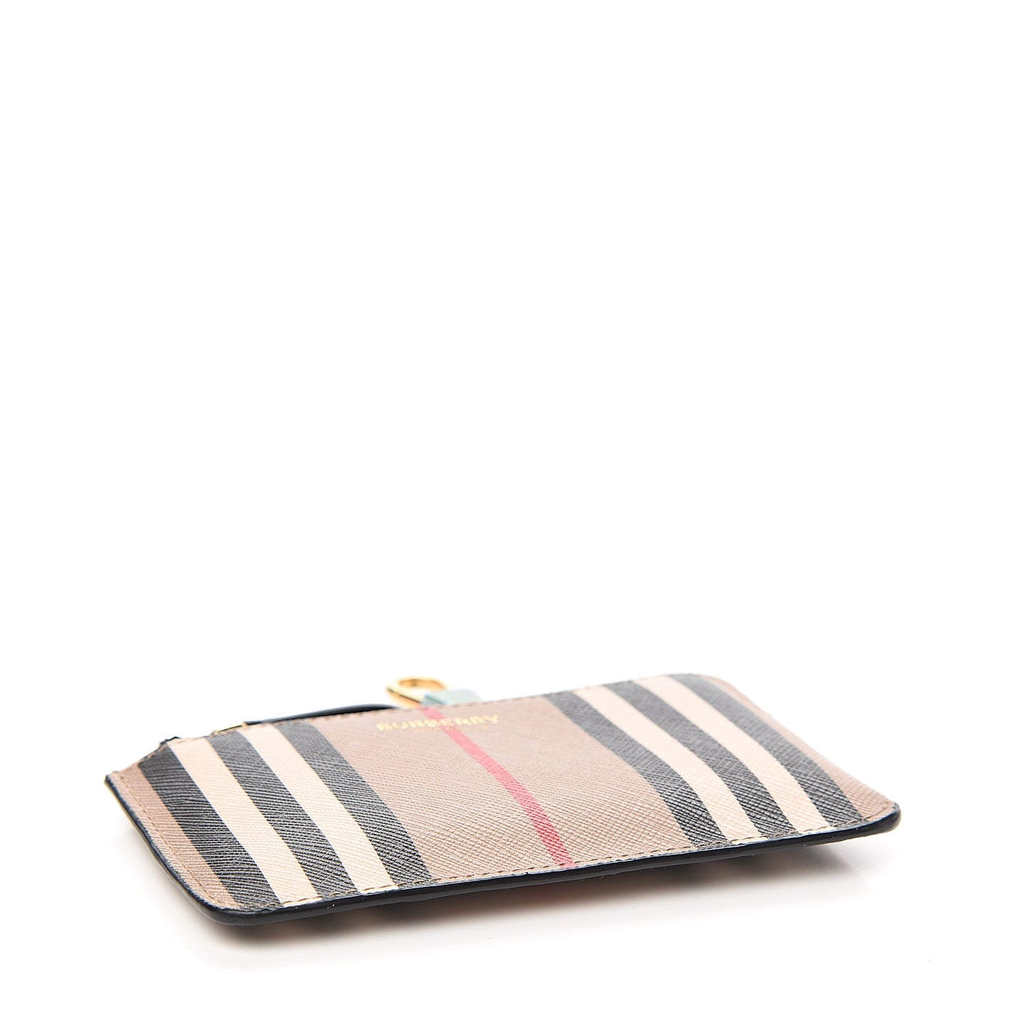E-Canvas Calfskin Icon Stripe Zip Coin Case Archive Beige