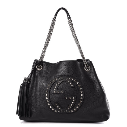 Gucci Pebbled Calfskin Studded Medium Soho Chain Shoulder Bag Black 1 of 14