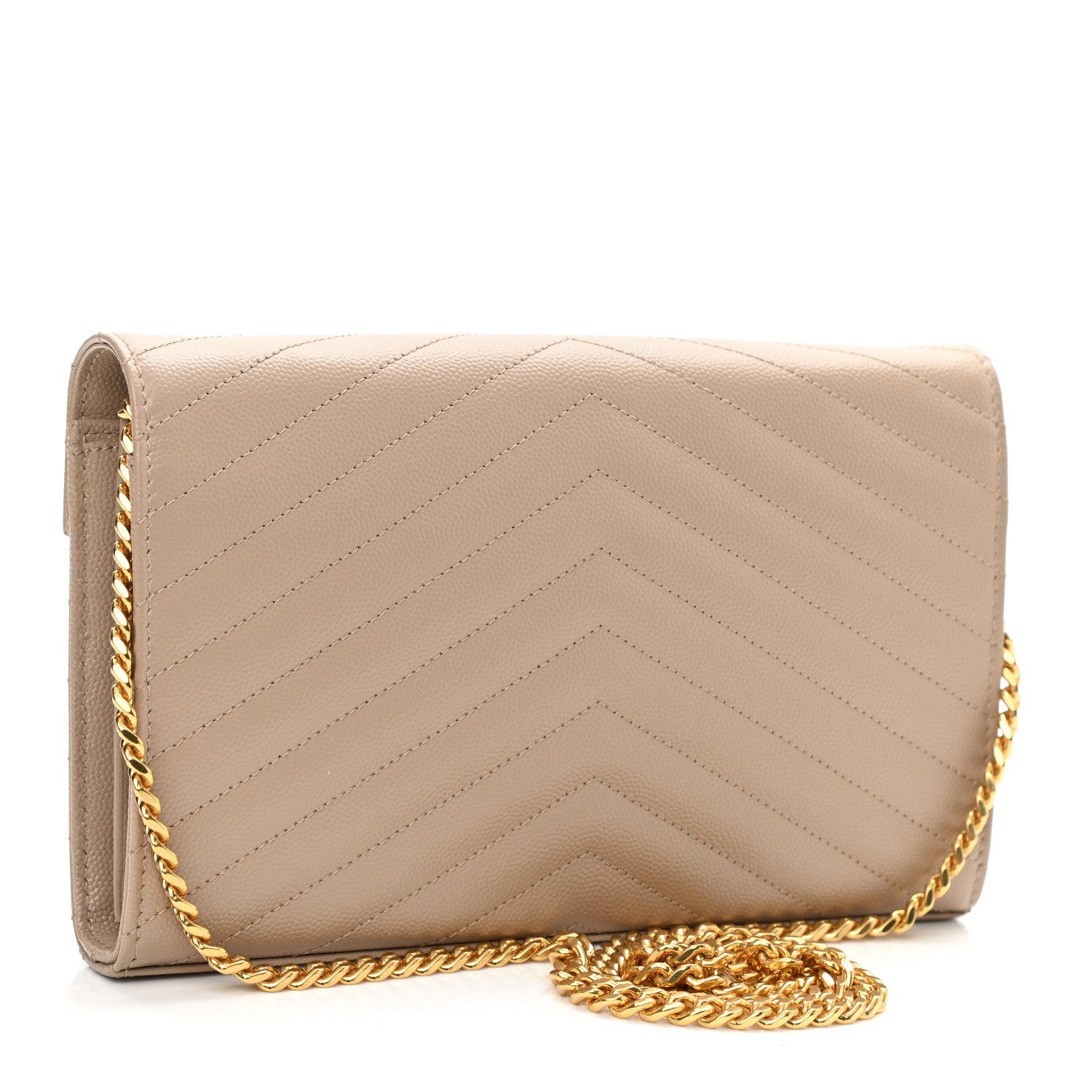 Saint Laurent Grain De Poudre Matelasse Chevron Monogram Chain Wallet Nude Powder 3 of 9