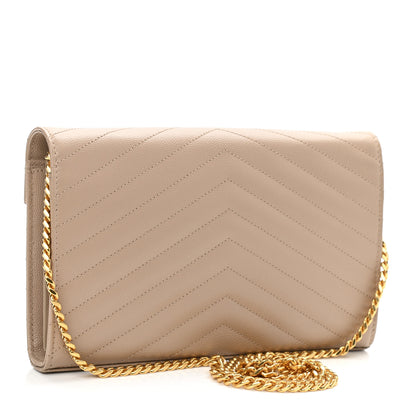 Saint Laurent Grain De Poudre Matelasse Chevron Monogram Chain Wallet Nude Powder 3 of 9