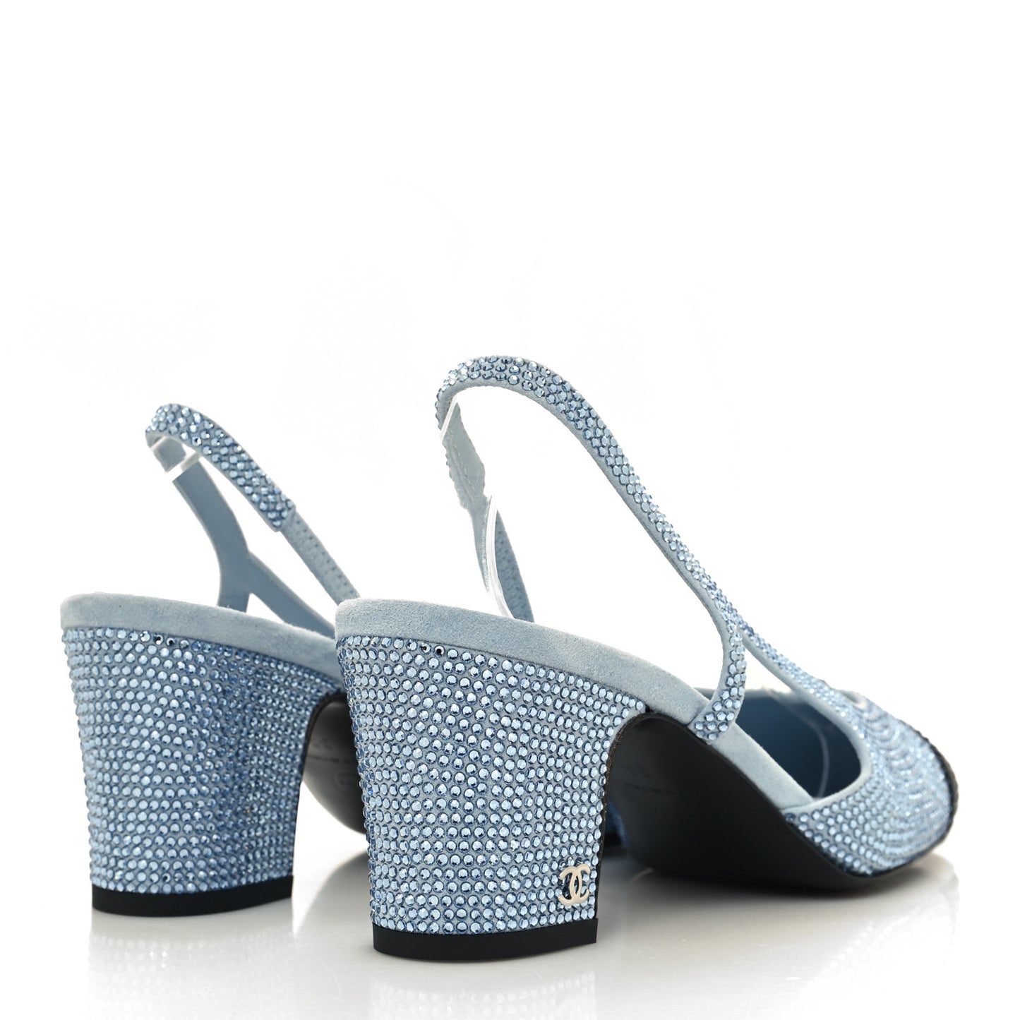 Strass Grosgrain Cap Toe CC Slingback Pumps 38 Blue Black