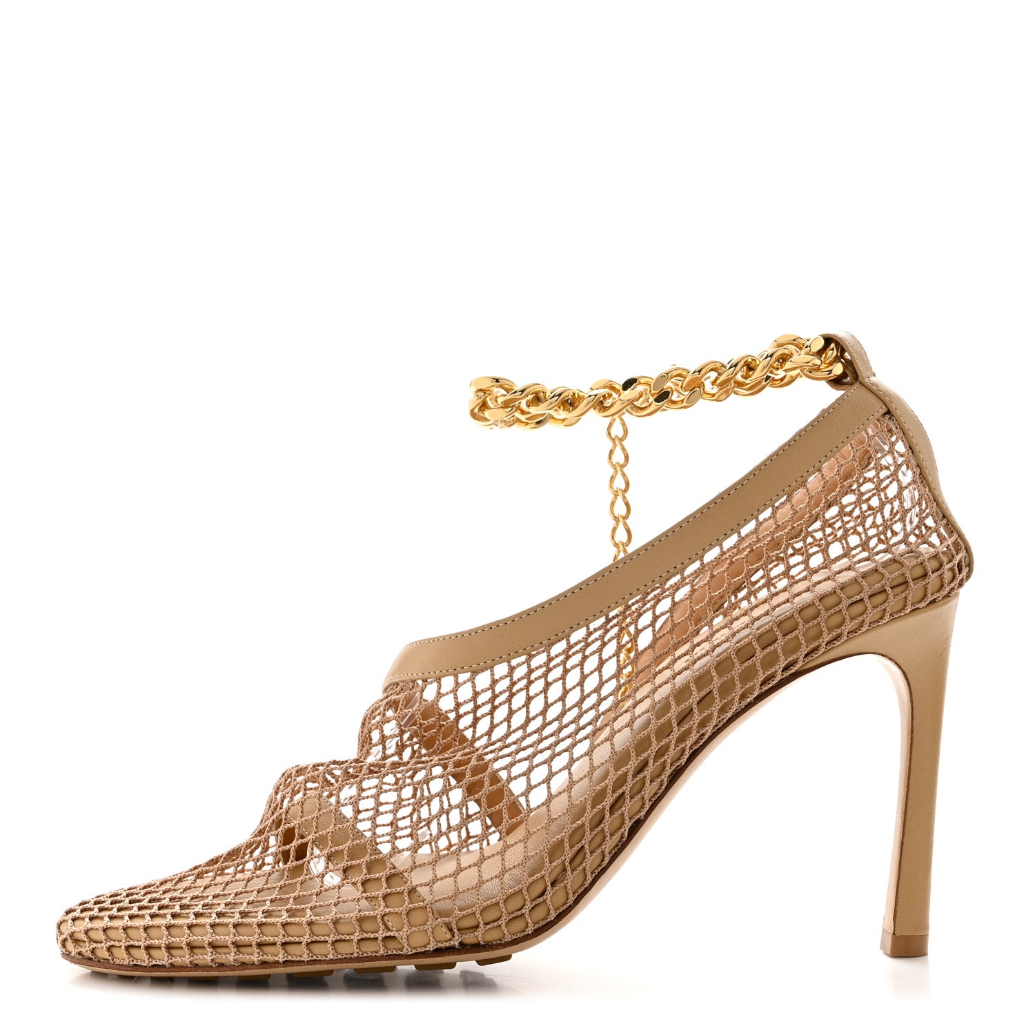 Bottega Veneta Mesh Nappa Chunky Chain Sandals 38 Beige Pony 1 of 8