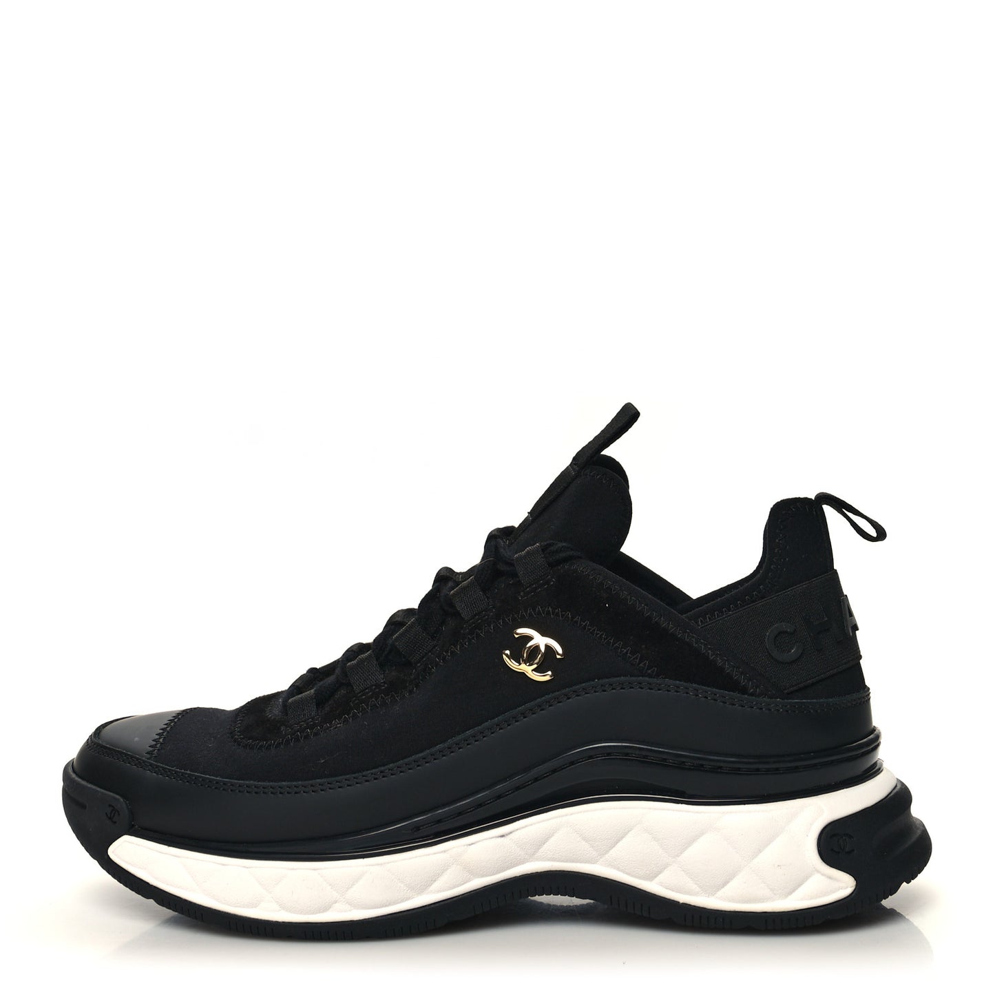 Velvet Calfskin Mixed Fibers CC Sneakers 38.5 Black