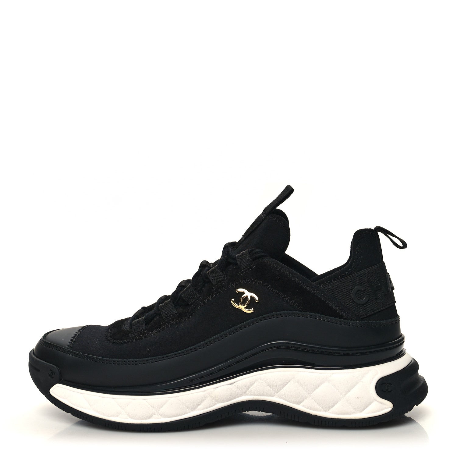 Chanel Velvet Calfskin Mixed Fibers CC Sneakers 38.5 Black 1 of 9