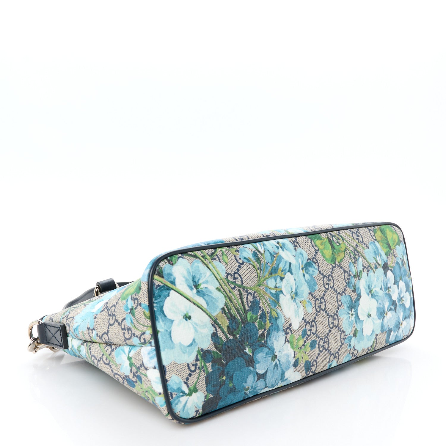 Gucci GG Supreme Monogram Blooms Small Zippered Tote Blue 4 of 10
