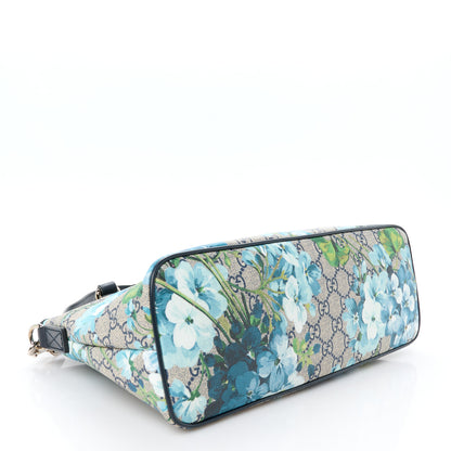 Gucci GG Supreme Monogram Blooms Small Zippered Tote Blue 4 of 10