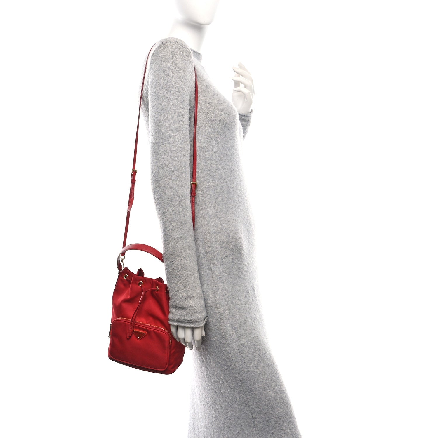 Prada Nylon Vela Saffiano Mini Bucket Crossbody Bag Fuoco 2 of 9