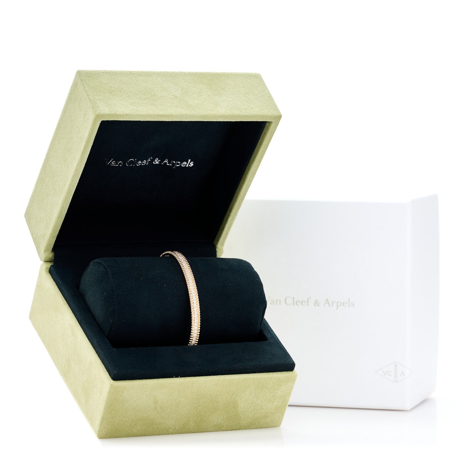 Van Cleef & Arpels 18K Rose Gold Diamond Perlee 1-Row Bangle Bracelet L 4 of 4