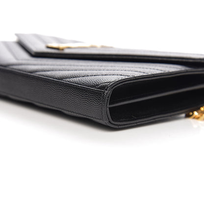 Saint Laurent Grain De Poudre Matelasse Chevron Monogram Chain Wallet Black 8 of 9