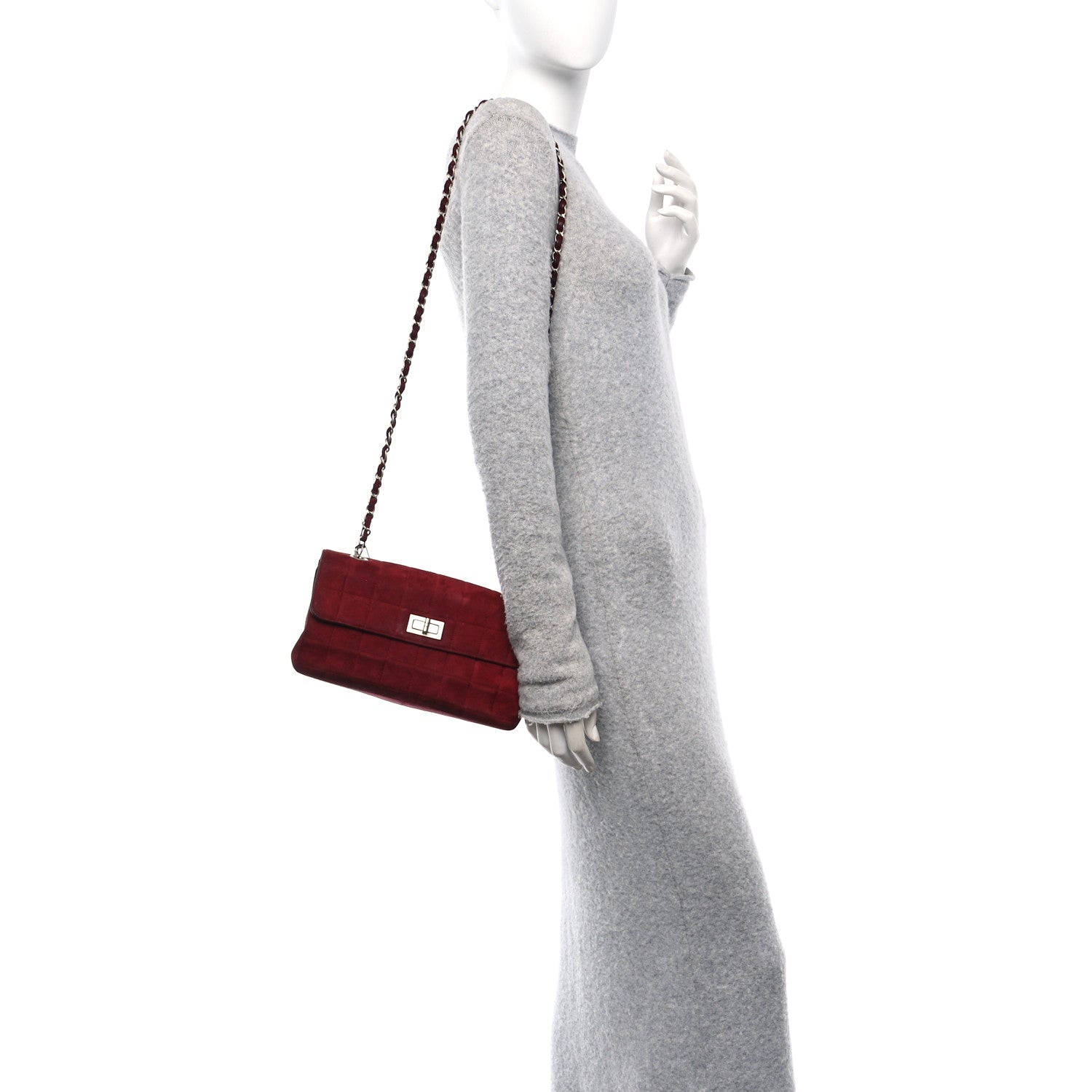 Chanel Suede Chocolate Bar Mademoiselle Flap Dark Red 2 of 9