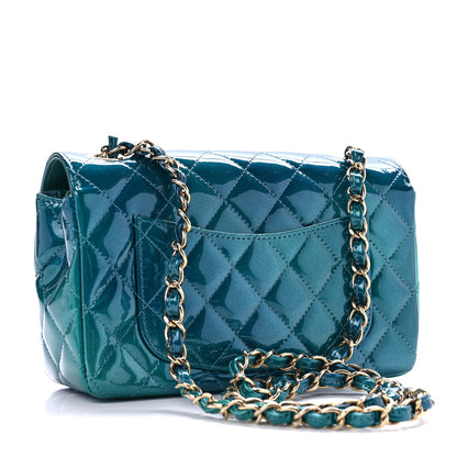 Chanel Shaded Patent Calfskin Quilted Mini Rectangular Flap Green Blue 3 of 9