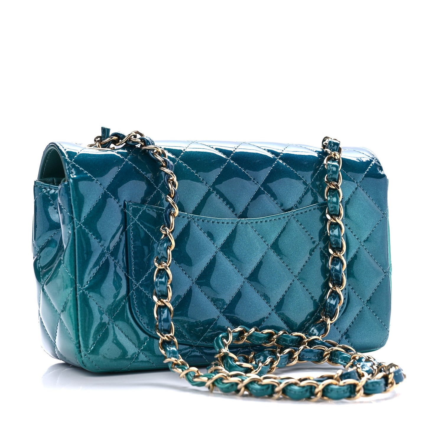 Shaded Patent Calfskin Quilted Mini Rectangular Flap Green Blue