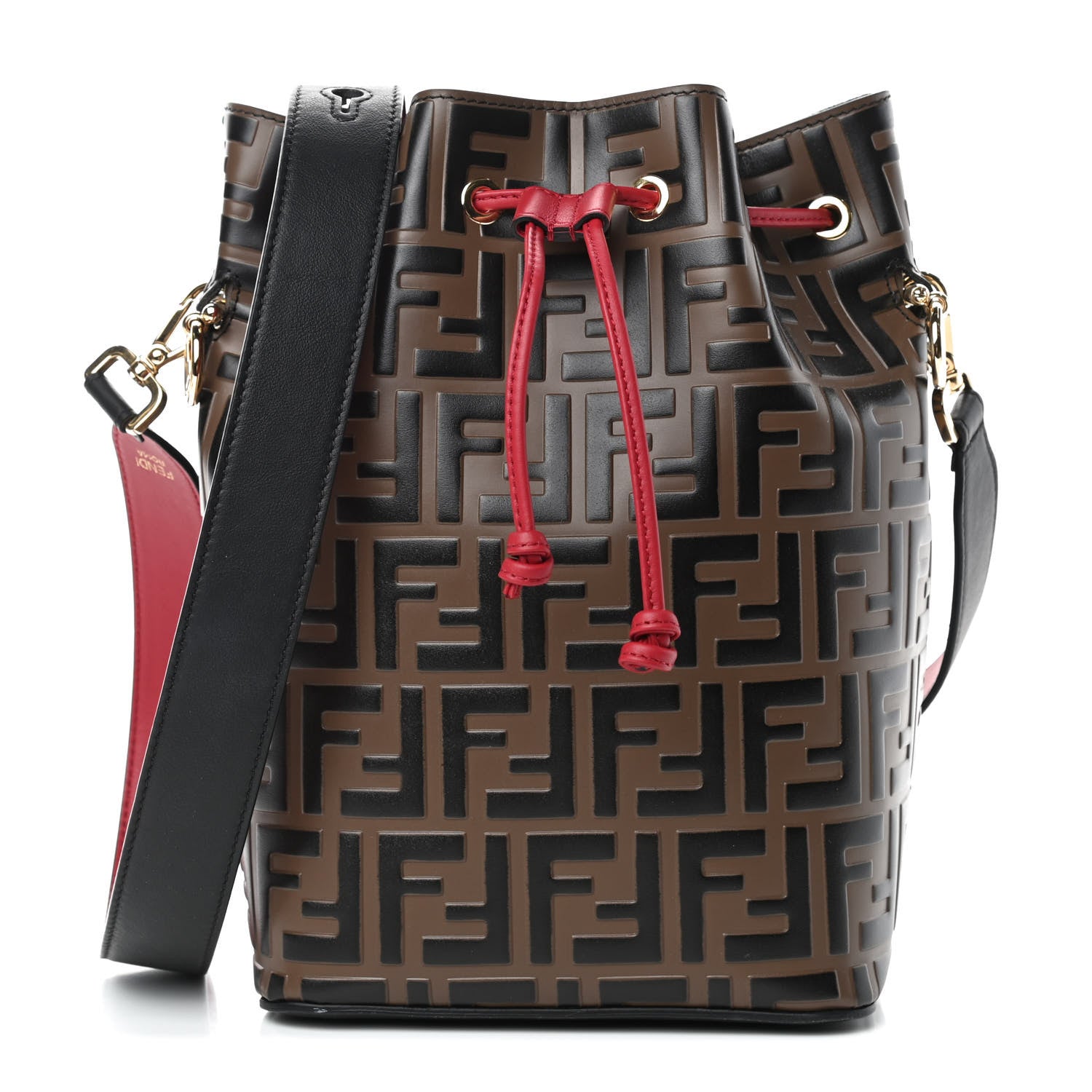 Fendi Vitello Grace F is Fendi Bi-Color FF 1974 Embossed Grande Mon Tresor Bucket Bag Maya Black Fragola 1 of 10