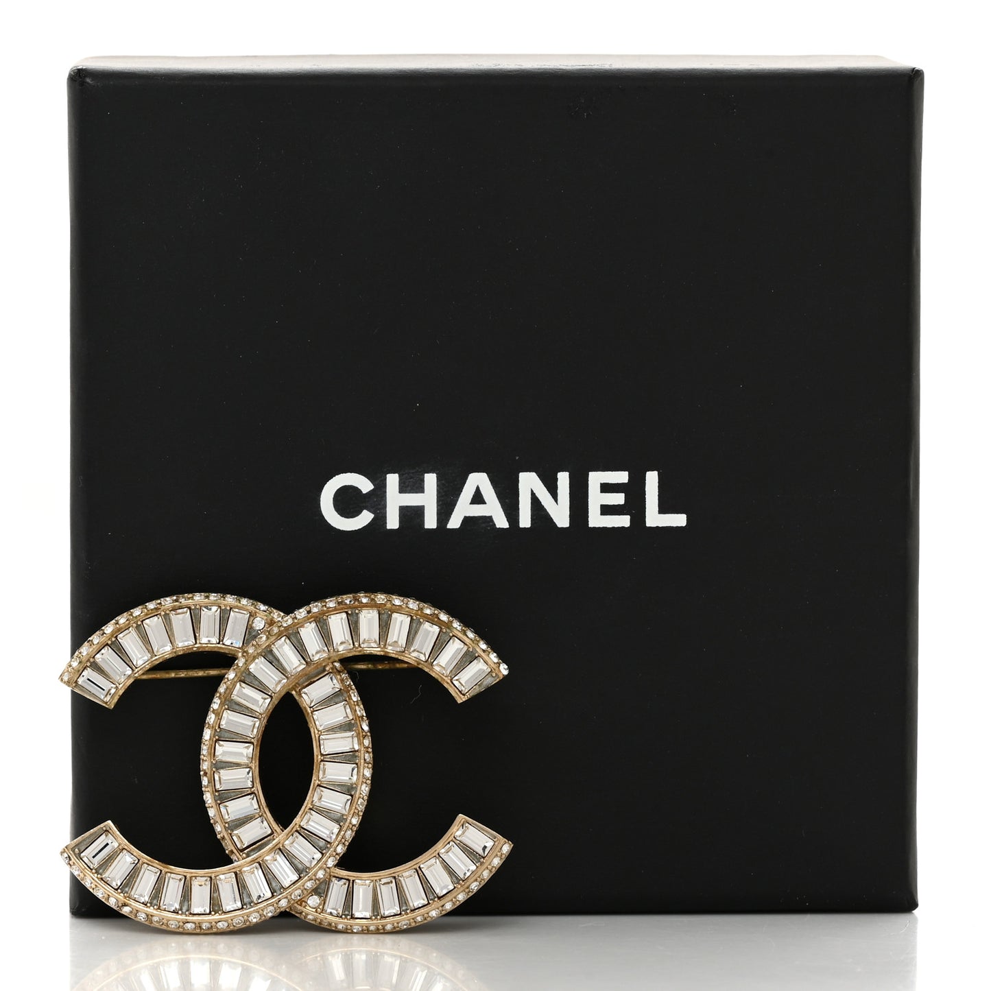 Baguette Crystal CC Brooch Gold