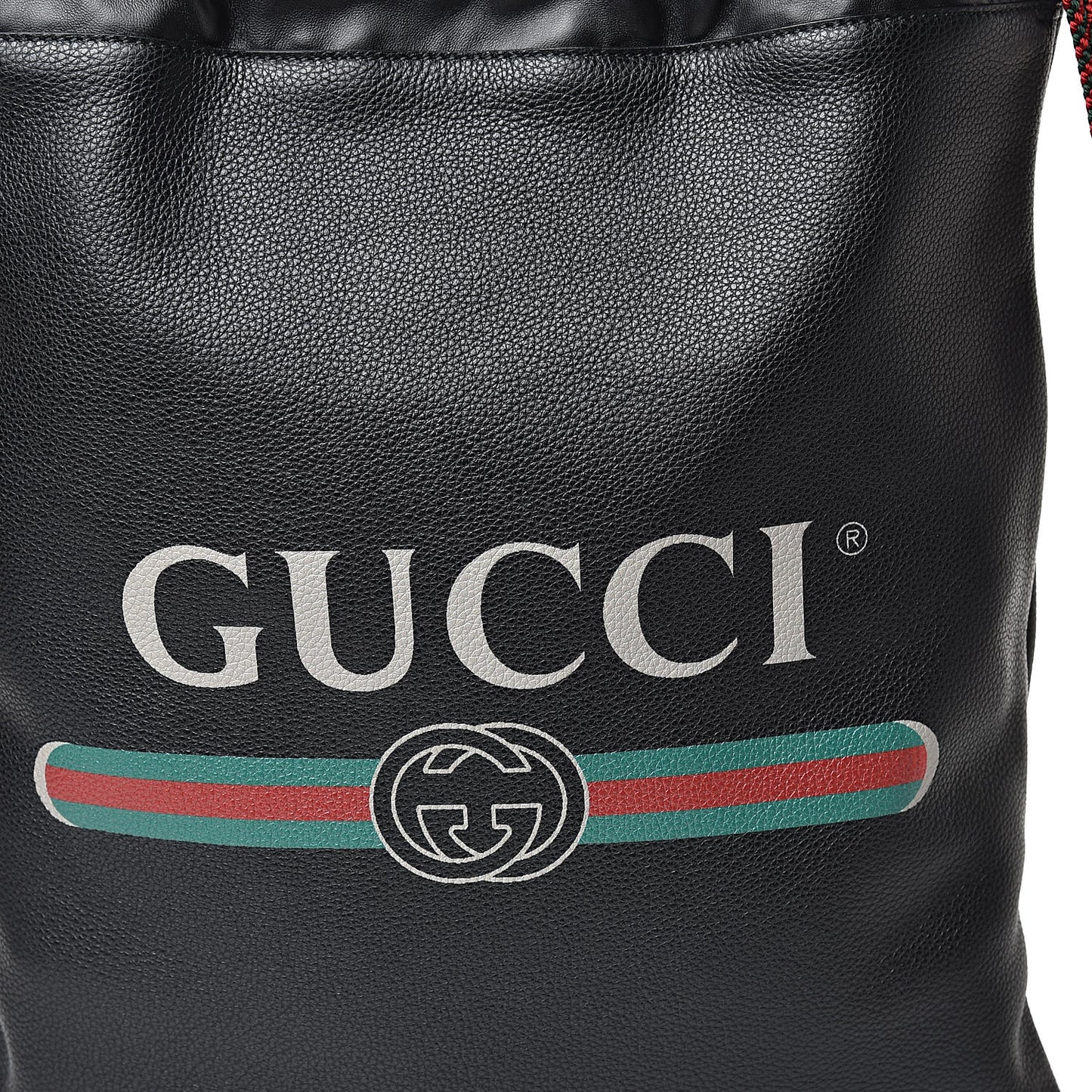 Calfskin Logo Drawstring Backpack Black
