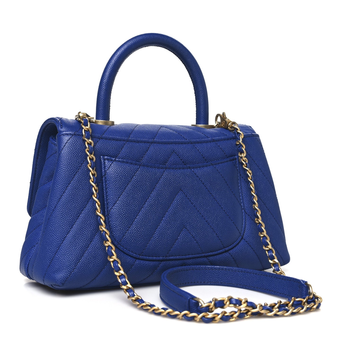 Caviar Chevron Quilted Mini Coco Handle Flap Blue