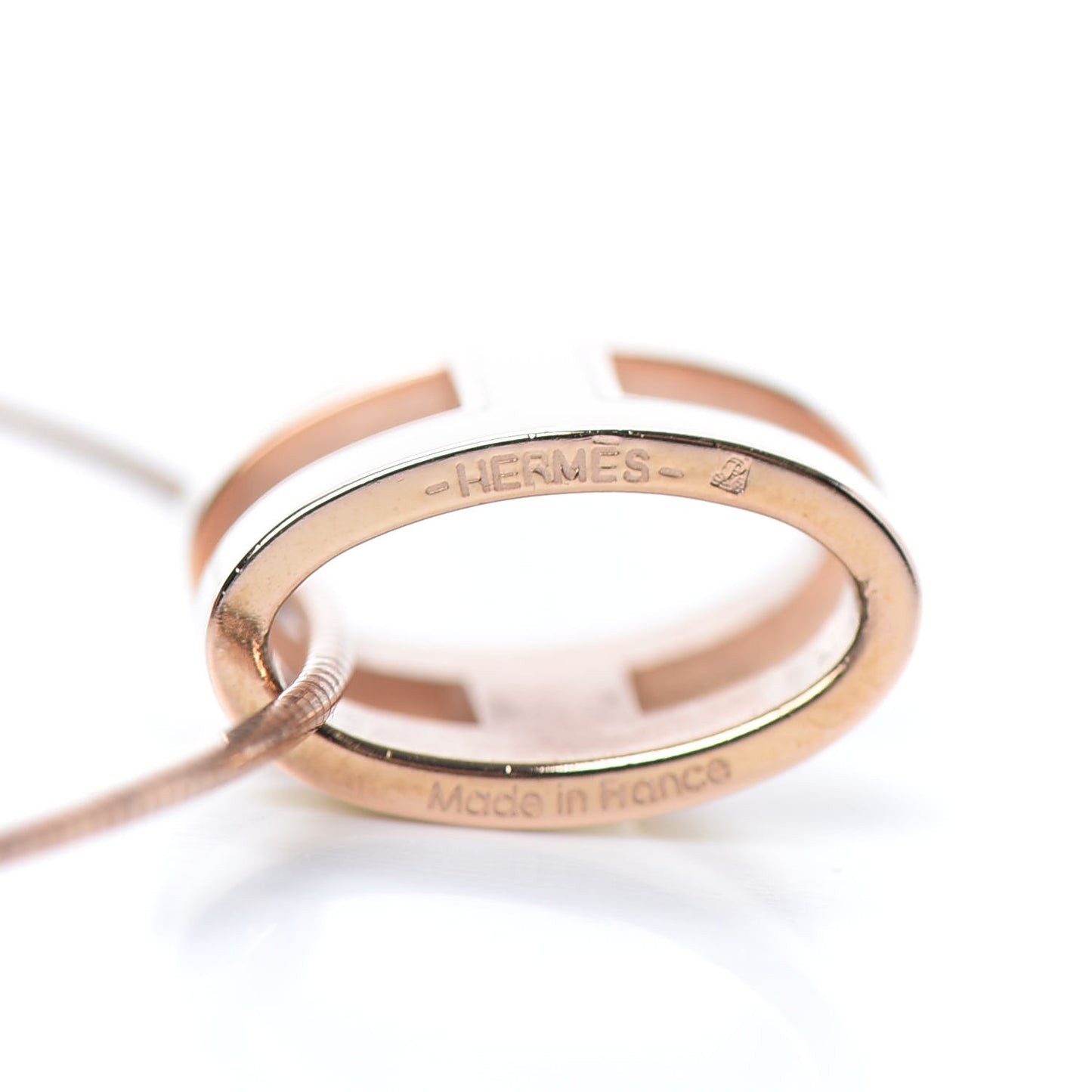Lacquered Rose Gold Pop H Pendant Necklace Ecru
