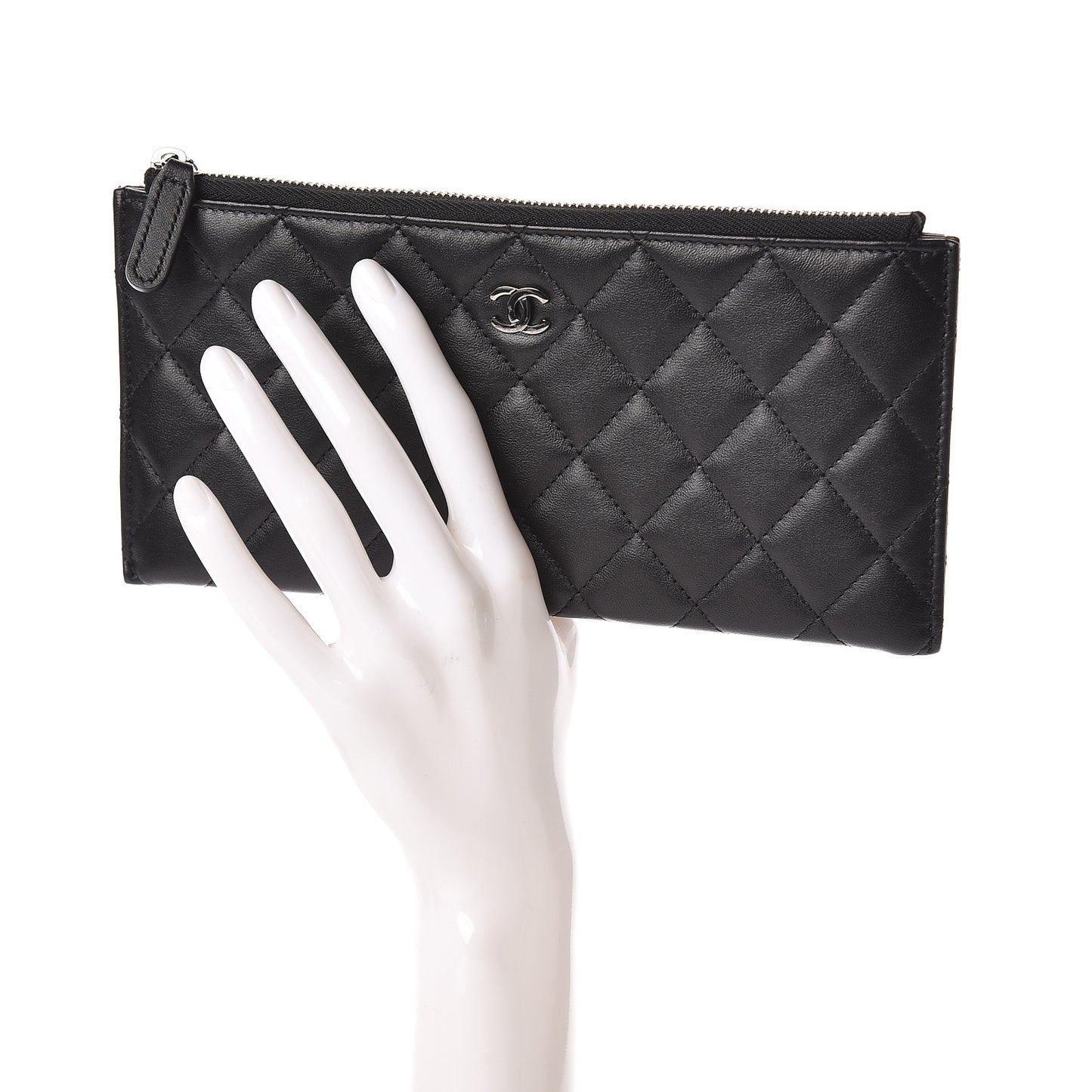 Lambskin Quilted Zip Pouch Black